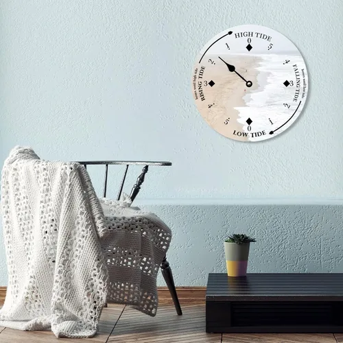 Miniatura 5 de Reloj de marea de madera, olas blancas y playa, costa este, océano Atlántico, reloj de marea de madera con marea alta y baja, reloj vintage