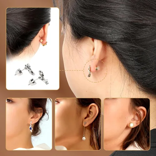 Miniatura 5 de Respaldos de aretes de silicona de oro de 18K para tachuelas/orejas caídas, respaldos de aretes de goma con cierre seguro para aretes pesados, En