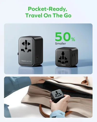 Miniatura 4 de MOMAX Mini Adaptador Universal de Viaje Mundial, 2 AC, Adaptador de Enchufe de Viaje Europeo Completo Reino Unido, Elementos Esenciales de Viaje