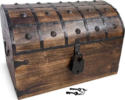 Miniatura 12 de Nautical Cove - Cofre del tesoro pirata con cerradura de hierro y llave de esqueleto, caja de almacenamiento y decoración (S, 8 x 6 x 6)