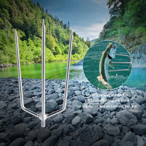 Miniatura 6 de Goture Pescado Lanza Rana Lanza Púas Acero Inoxidable Púas Pesca Arpón Pesca Gig Gaff Tenedor Gancho Tornillo para Rana y Peces Lanza Tenedor