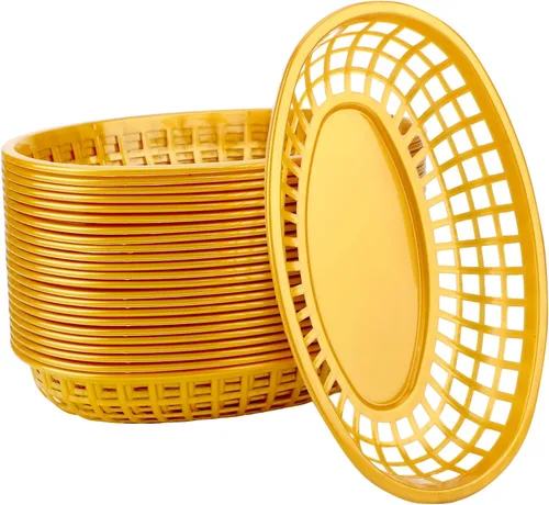 Miniatura 9 de EUSOAR Bandejas de plástico para servir, 6 cestas de alimentos de 9.4 x 5.9 pulgadas para servir, cestas de pan reutilizables para suministros