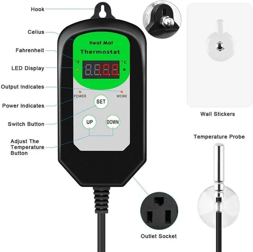 Miniatura 6 de Termostato digital con termostato térmico (certificado EMC) para germinación de semillas, reptiles e invernadero de incubación de cría de cerveza