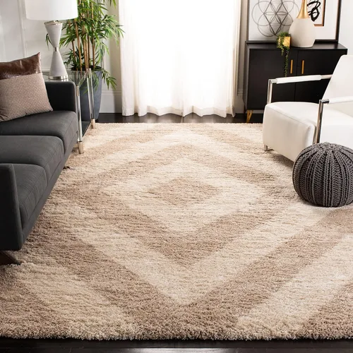 Miniatura 9 de SAFAVIEH Portofino Shag Collection - Alfombra para pasillo, 2 pies 3 pulgadas x 7 pies, color marfil y beige, diseño geométrico, no desprende pelusa