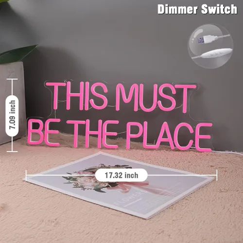 Miniatura 2 de Britrio Letrero de neón con texto en inglés «This Must Be The Place» para decoración de pared de dormitorio, letrero luminoso de luz de neón