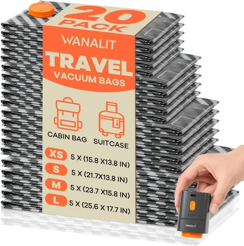 Miniatura 9 de WANALIT Bolsas de almacenamiento al vacío de viaje con bomba eléctrica recargable, bolsas de compresión de ahorro de espacio, bolsa de sellado al