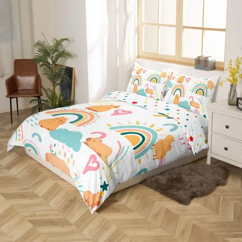 Miniatura 4 de Erosebridal Capybara - Juego de funda de edredón para dormitorio, 2 piezas, diseño de arco iris, tamaño individual, para niñas, funda de edredón