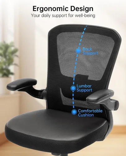 Miniatura 4 de Silla de oficina ergonómica ajustable de piel sintética con soporte lumbar, brazos abatibles, respaldo de malla transpirable, silla de escritorio