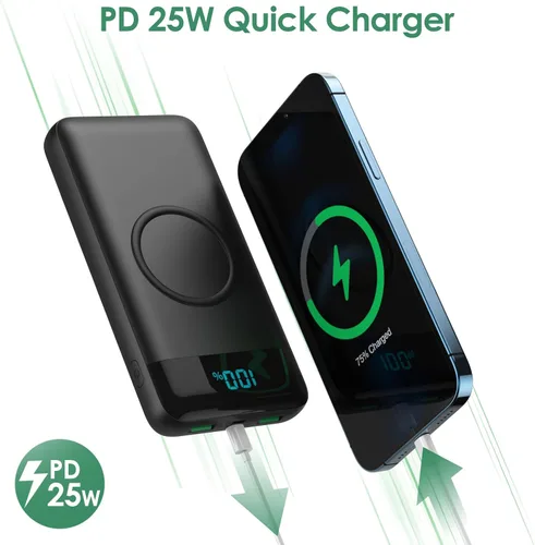 Miniatura 2 de Cargador portátil inalámbrico 30,800 mAh, 15 W de carga inalámbrica USB C, banco de energía con carga rápida de 25 W PD QC 4.0, 4 salidas, paquete