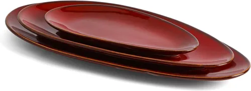 Miniatura 9 de vicrays Platos ovalados grandes para servir, platos de porcelana de 16/14/10 pulgadas para fiestas, barbacoas, bandejas apilables para servir Negro