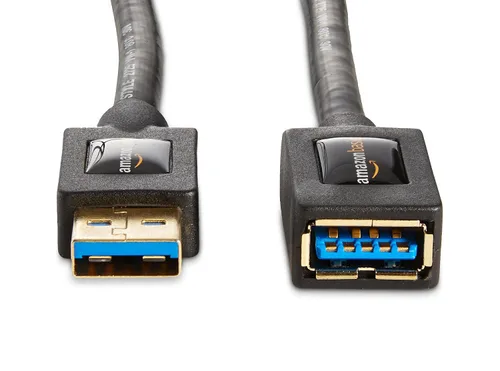 Miniatura 2 de Amazon Basics Paquete de 2 cables de extensión USB-A 3.0, 4.8 Gbps de alta velocidad, conectores chapados en oro macho a hembra, 6 pies, color negro