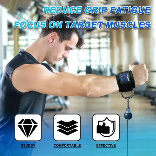 Miniatura 4 de Muñequeras para entrenamientos de máquina de cable, correas acolchadas con anillos en D reforzados para entrenamiento de fuerza, sistemas de polea