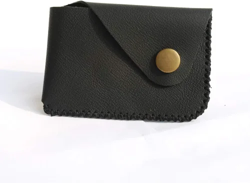 Miniatura 3 de Cartera organizadora de tarjetas de bolsillo frontal cosida a mano minimalista de cuero genuino para tarjetas, billetera con tarjetero pequeño, Negro