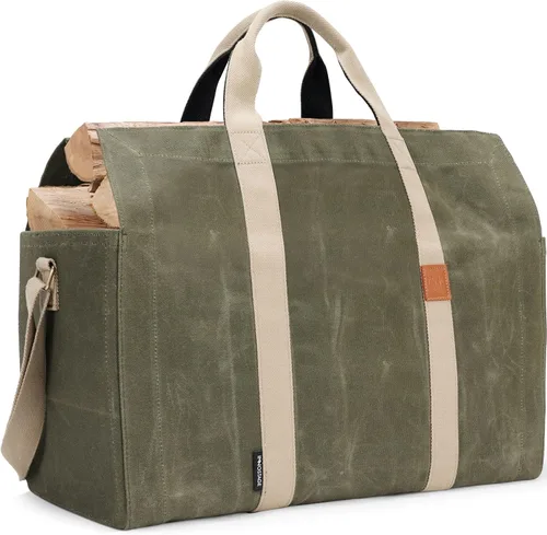 Miniatura 14 de INNO STAGE - Bolsa de lona encerada resistente para leña, tamaño grande, bolsa de almacenamiento para accesorios de chimenea y estufa de madera