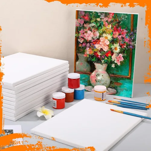 Miniatura 4 de Ireer 24 lienzos estirados a granel, lienzos blancos para pintar, tableros de lienzo de algodón en blanco para niños, paneles de suministros de arte
