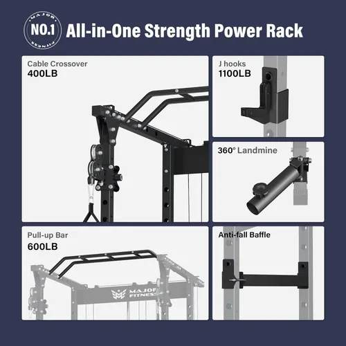 Miniatura 2 de MAJOR FITNESS Drone1 Power Cage - Rack de potencia multifunción para gimnasio en casa, estante para sentadillas, sistema de cruce de cables