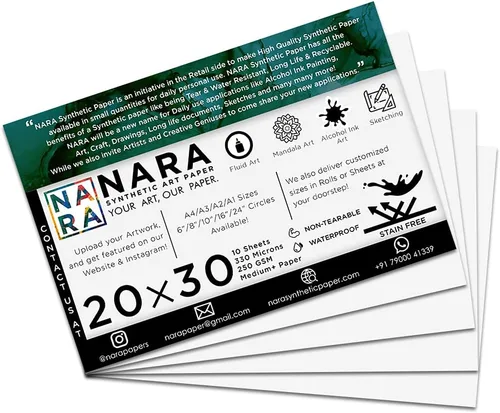 Miniatura 14 de Papel de Tinta de Alcohol NARA Blanco 12 pulgadas x 9 pulgadas (12"x9") 275 micrones/200 GSM Papel Mediano 10 Hojas Papel para Pintura