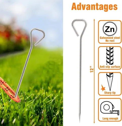 Miniatura 2 de Sharp - Juego de 3 pinzas para tienda de campaña de 12.0 in, galvanizadas resistentes, estacas de acero para arena, camping, boda, montañas