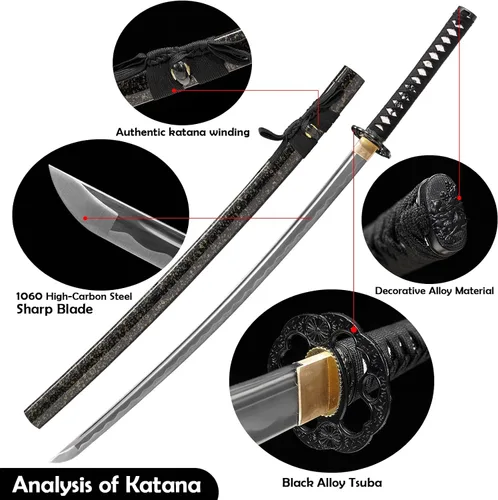 Miniatura 2 de Wuton Espada Katana real afilada 1060 de acero de alto carbono, espada samurái real de espiga completa lista para batalla, espadas samuráis