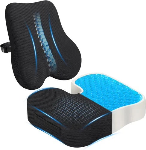 Miniatura 8 de Juego de cojín de asiento de espuma viscoelástica y almohada de apoyo lumbar de terciopelo suave, cojines de silla de computadora cómodos