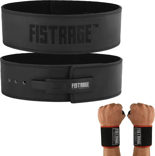 FISTRAGE - Hebilla de palanca para levantamiento de pesas, cinturón de cuero negro, soporte de espalda para hombres y mujeres, entrenamiento físico