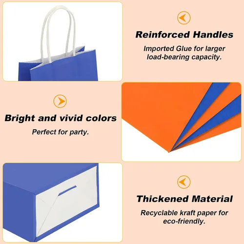 Miniatura 3 de Fumete Paquete de 24 bolsas de regalo de papel kraft con papel de pañuelo, coloridas bolsas de recuerdo de fiesta con asas para fiesta de guerra
