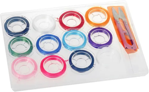 Miniatura 5 de 12 rollos de cuerda elástica plana de 0.028 in, cuerda elástica para pulseras, collares, cuentas de arcilla, cuentas de pony (10 colores)