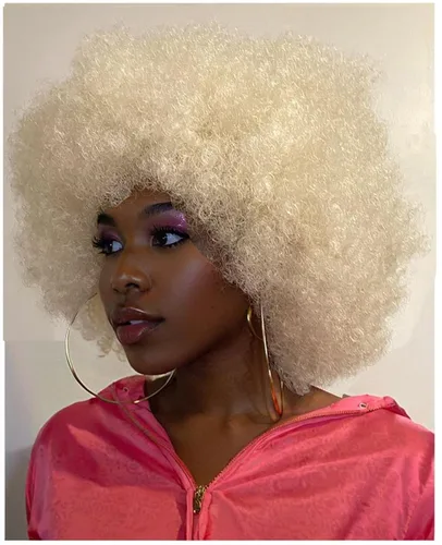 Miniatura 9 de Peluca rizada de los años 70 para mujeres negras, peluca afro afro afro de aspecto natural grande y flexible, 8 pulgadas