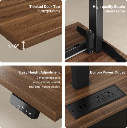 Miniatura 6 de ModernMate - Escritorio de pie de 63" con gabinete de archivos, panel de privacidad, AC/USB, escritorio ejecutivo de 1.18" de altura ajustable