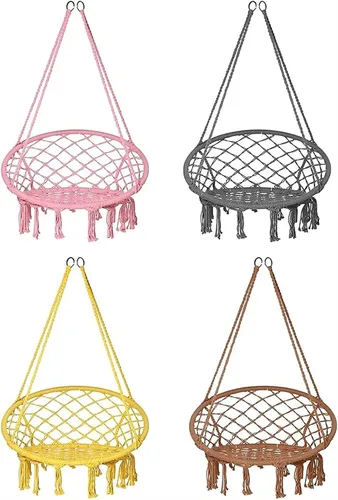 Miniatura 5 de Columpios Hamaca Silla Flecos Borlas Exquisita Silla Colgante Redonda de Ensueño Silla colgante Cuerda de algodón Macramé Sillas
