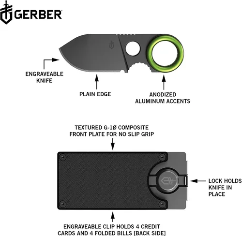 Miniatura 2 de Gerber Gear GDC - Clip para dinero con cuchillo de bolsillo pequeño, cuchillo de hoja fija de acero inoxidable y funda, regalos para hombres,