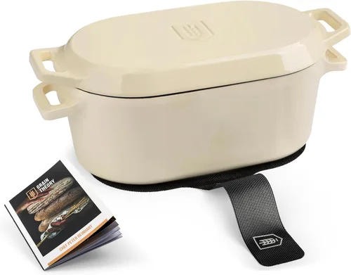 Miniatura 15 de KooK Horno holandés, para hornear pan, molde para pan de masa madre, con tapa, asas dobles, hierro fundido esmaltado, incluye palanca de tapa, apto