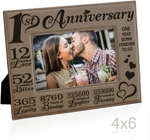 Miniatura 4 de KATE POSH Marco de fotos de cuero grabado para el primer aniversario – Regalos para pareja, regalos para él, regalo para ella, aniversario de papel