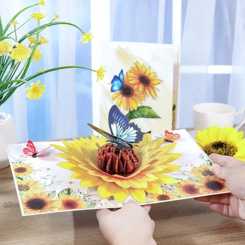 Miniatura 3 de SISTIMON Tarjeta emergente de girasol y mariposa del día de la madre, tarjeta de cumpleaños emergente 3D de 6x 8, regalo ideal para el día