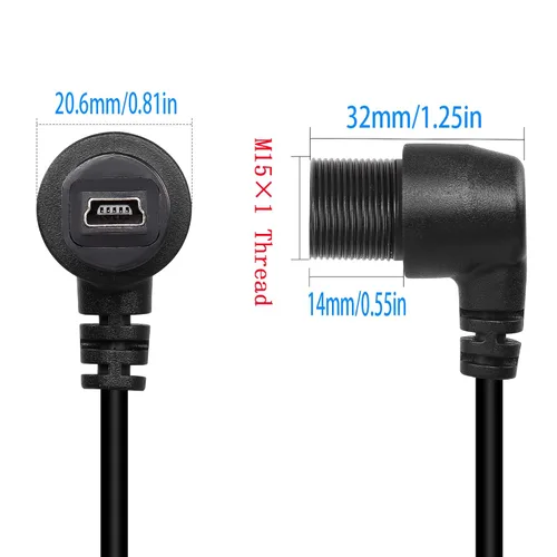 Miniatura 5 de QIANRENON Cable de extensión mini USB en ángulo de 90 grados, impermeable, mini USB de 5 pines, ángulo recto, macho a hembra, cable de montaje