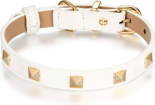 Miniatura 9 de SCAMPER & CO Collar de perro con hebilla chapada en oro amarillo de 18 quilates de bronce de 18 quilates con pirámide de microfibra, collar de perro