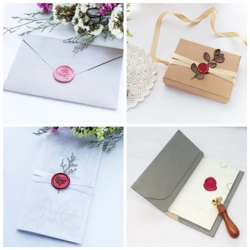 Miniatura 7 de Sello de cera, alfabeto inicial A con sello de corazón con mango de palisandro, decoración en embalajes, invitaciones, sobres, tarjetas, libro