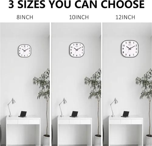 Miniatura 9 de Reloj de Pared Pequeño, 8 Pulgadas Silencioso Sin Tictac Reloj Operado por Batería, Reloj de Pared Cuadrado Analógico Decorativo para Dormitorio