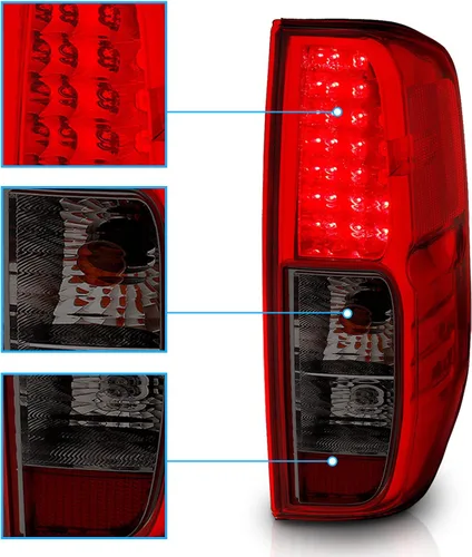 Miniatura 4 de AmeriLite para 2005-2021 Nissan Frontier 2009-2012 Equator, conjunto de luces traseras de freno LED rojas parahumo, para lado del pasajero y Rojo