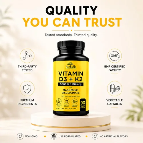 Miniatura 9 de HerbaMe Vitamina D3 5000 UI + K2 con bisglicinato de magnesio Fórmula completa de apoyo para la activación y absorción D3 Bienestar óseo