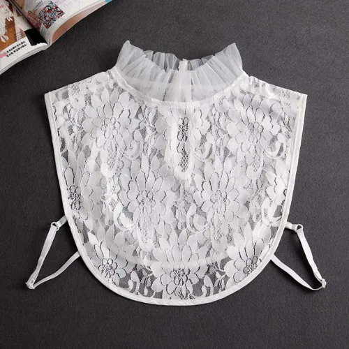 Miniatura 2 de YAKEF Mujeres Niñas Lotus Leaf Stand Collar falso desmontable media camisa blusa cuello de algodón