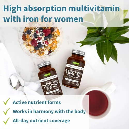 Miniatura 2 de Multivitamínico y minerales para mujeres + paquete vegano de complejo de calcio y magnesio, multivitamínico avanzado de liberación sostenida +