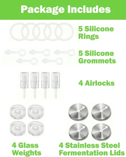 Miniatura 7 de Kit de fermentación para tarro Mason de boca ancha con 4 pesos de fermentación de vidrio, 4 tapas de fermentación, 4 esclusas de aire, 5 anillos