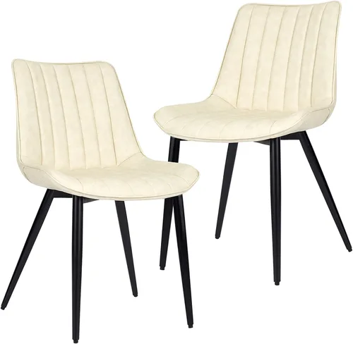 Miniatura 15 de Juego de 2 sillas de comedor voladizas, sillas de comedor modernas de mediados de siglo con patas de metal negro, sillas de cocina tapizadas
