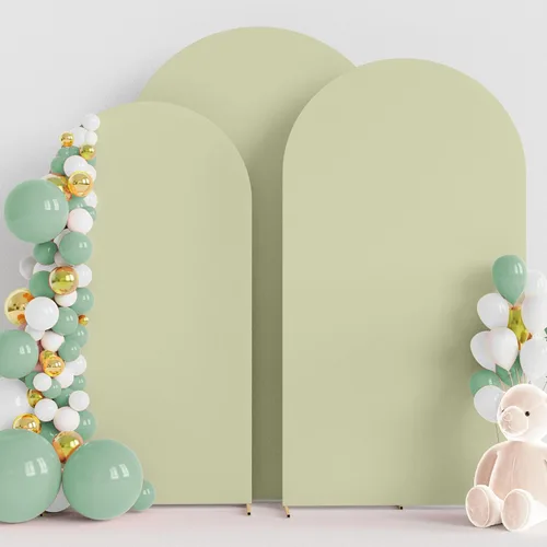 Miniatura 21 de Wokceer Juego de 3 fundas de arco de boda de elastano ajustadas para arco de boda para parte superior redonda, soporte de arco de Chiara para Beige