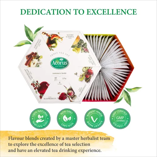 Miniatura 6 de ACORUS Summer Taste - Juego de té natural surtido, caja de regalo, caja de selección grande, 60 bolsas de té, 6 muestras de sabor a frutas y bayas