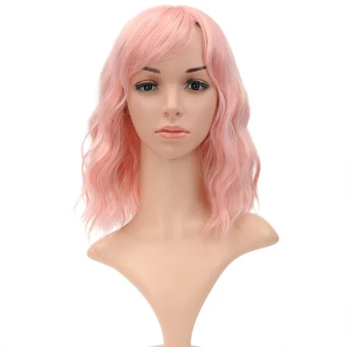 Miniatura 2 de VCKOVCKO Peluca natural ondulada rosa pastel, pelucas coloridas con flequillo de aire, pelucas cortas estilo Bob para mujer, pelucas largas hasta