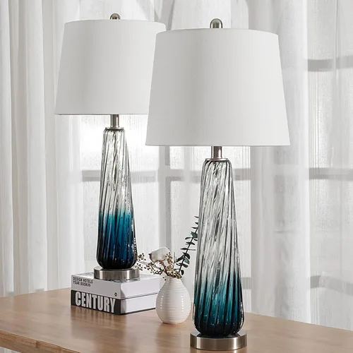 Miniatura 8 de Maxax Juego de 2 lámparas de mesa de cristal costero de 29 pulgadas, modernas lámparas de noche azules para sala de estar, lámpara de dormitorio
