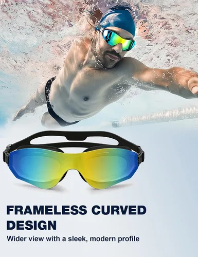 Miniatura 2 de Gafas de natación para adultos, sin marco, de visión amplia, para hombres y mujeres, antivaho, UV, a prueba de fugas, gafas de piscina