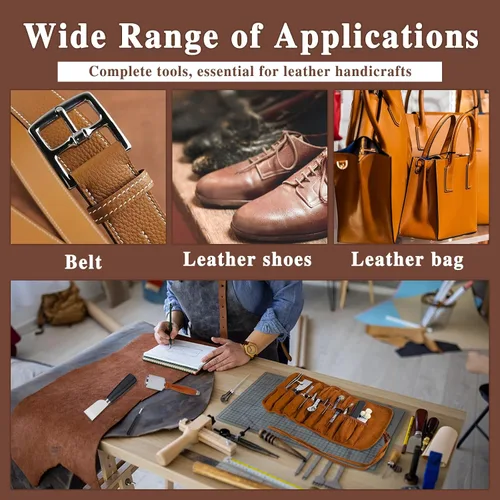 Miniatura 7 de BUTUZE Kit de cuero, kit de herramientas de cuero para principiantes, herramientas de artesanía en cuero con herramientas de estampado, biselador